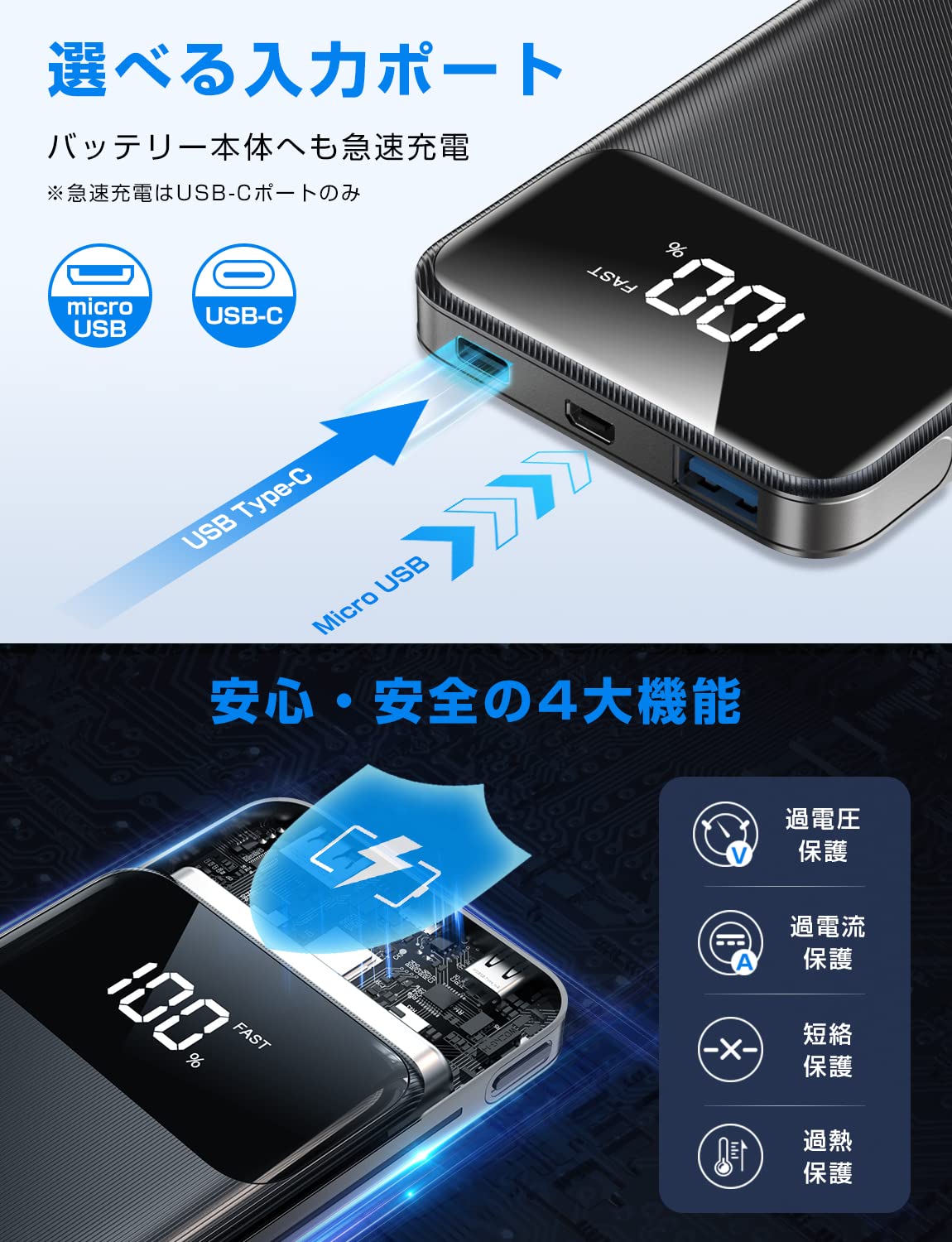 Amazon | 【2023革新モデル・急速充電】モバイルバッテリー 超薄型 大