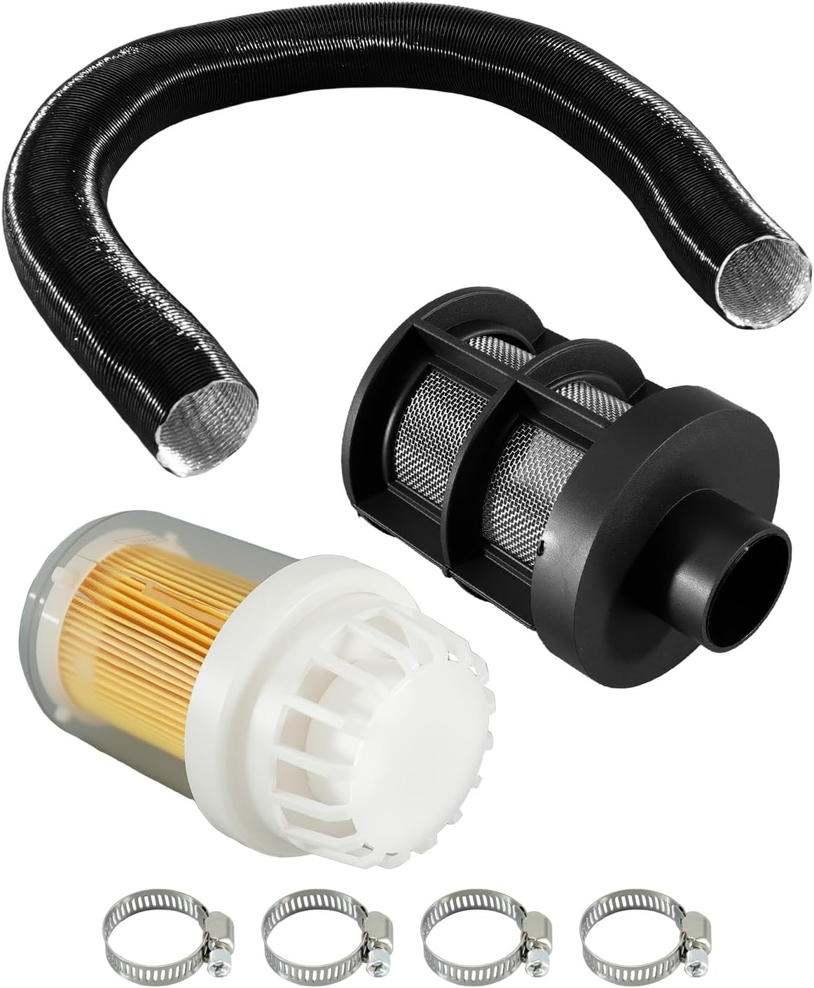 25mm Diesel Heater Air Intake Pipe Hose with Dual Filters and Clamp Connector Fit for Webasto Air Top 2000 Eberspacher D2 Chinese Diesel Heaters 2KW–5KW
