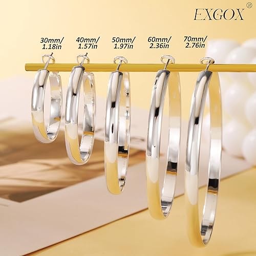 Miniatura 4 de EXGOX Aretes de aro de oro de 0.197 in de ancho para mujer, aretes de aro de plata de ley, aretes de aro grandes de plata hipoalergénica, ligeros,