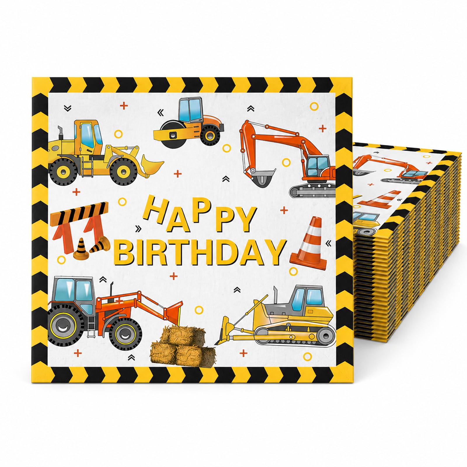 Bolosa 24 Pcs Construction Birthday Party Napkins, Digger Party Napkins & Construction Paper Napkins with Vehicles, Construction Party Serviettes for Kids Birthday Party Supplies, Digger Party