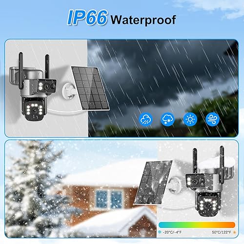 Miniatura 5 de Cámaras de seguridad solar 4K inalámbricas para exteriores, 360 PTZ 5GHz2.4GHz Cámaras WiFi para seguridad en el hogar con doble lente, seguimiento