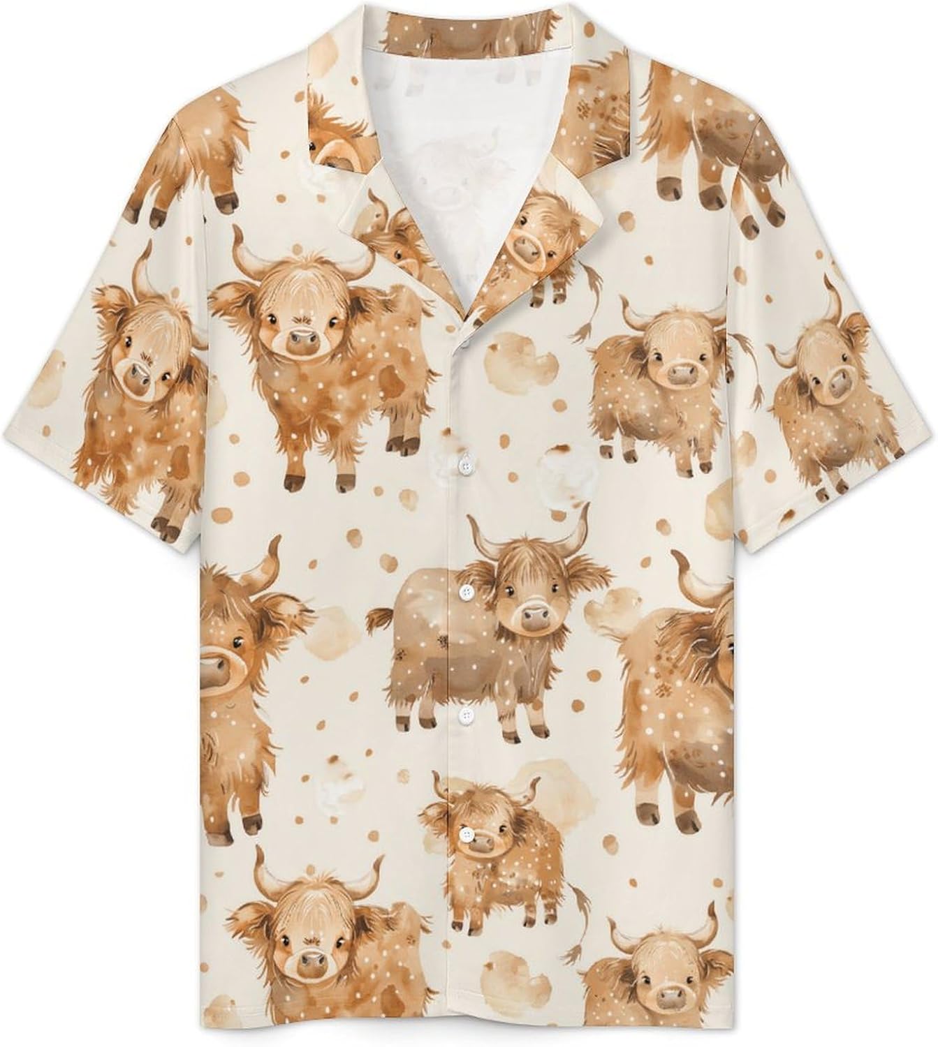 Cute Scottish Highland Cow Men's Short Sleeve Pajama Set Satin Silk Like Lounge Sleepwear