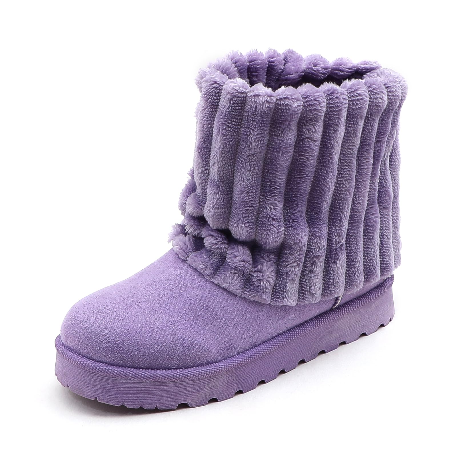 Womens Platform Suede Ankle Snow Boots Winter Warm Fur Lined Anti-Slip Short Pull On Cuff Boots