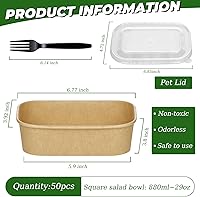 Vista 2 de DI QIU REN - Paquete de 50 cuencos desechables de papel kraft de 29 onzas con tapas y tenedores, recipientes de preparación de comidas desechables