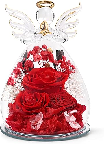 Miniatura 1 de Regalos para el día de San Valentín para ella, rosa preservada para mujer, flores frescas para siempre en decoración de vidrio, figuras de ángel,