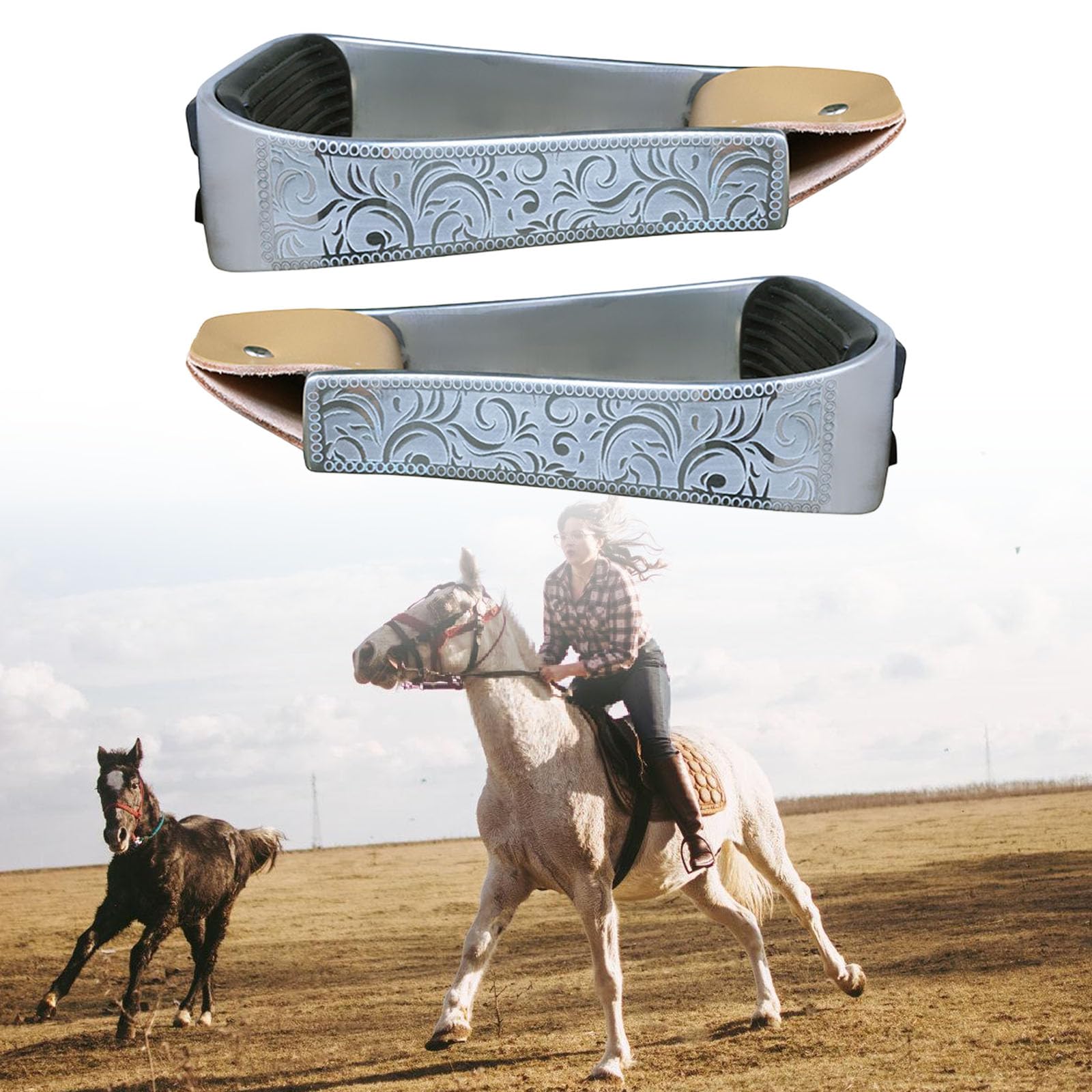 Estribos de aluminio acolchados occidentales ligeros para montar a caballo para sillines de equitación, suministros de sobrecalzado con alfombrilla de goma antideslizante