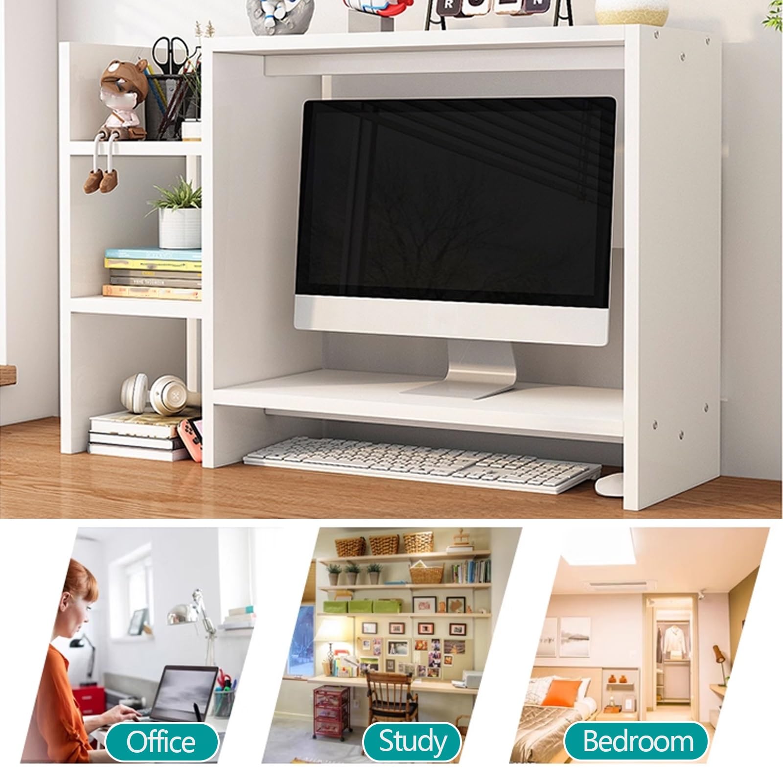 Scaffale da Scrivania Salvaspazio Piccolo Scomparti Aperti Libreria da Scrivania in Legno Può Ospitare un Monitor da 32 Pollici per Ufficio Casa Dormitorio Scaffale Scrivania(Natural,89 * 30 * 64cm)