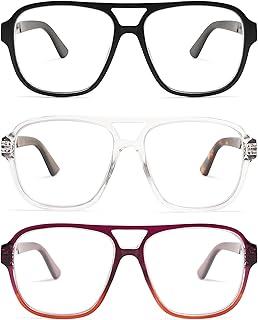 AMOMOMA 3 Pack Oversized Aviator Spring Hinge Reading Glasses for Women Men,Retro Blue Light Computer Reader Frame AM6081C1+C2+C4 2.0 X