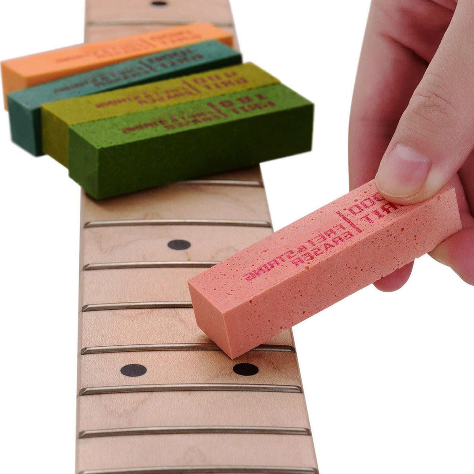 5 Pièces Gomme de Frette, Kit de Polissage de Touche Guitare Instrument de Musique Dépoussiéreur Brosse Outil de Nettoyage de Frette pour L'entretien de Réparation