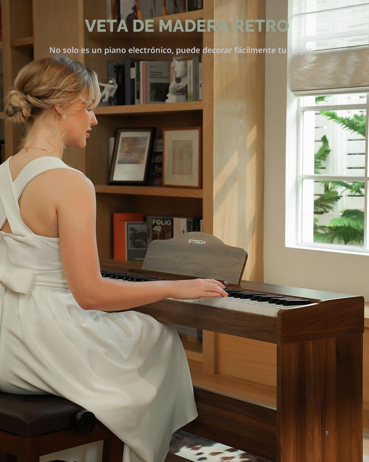 Piano digital STRICH 88 teclas, teclado con acción martillo y teclas ponderadas, teclado de piano eléctrico de tamaño completo con soporte de mueble, altavoces 25Wx2, compatible con USB-MIDI/conexión