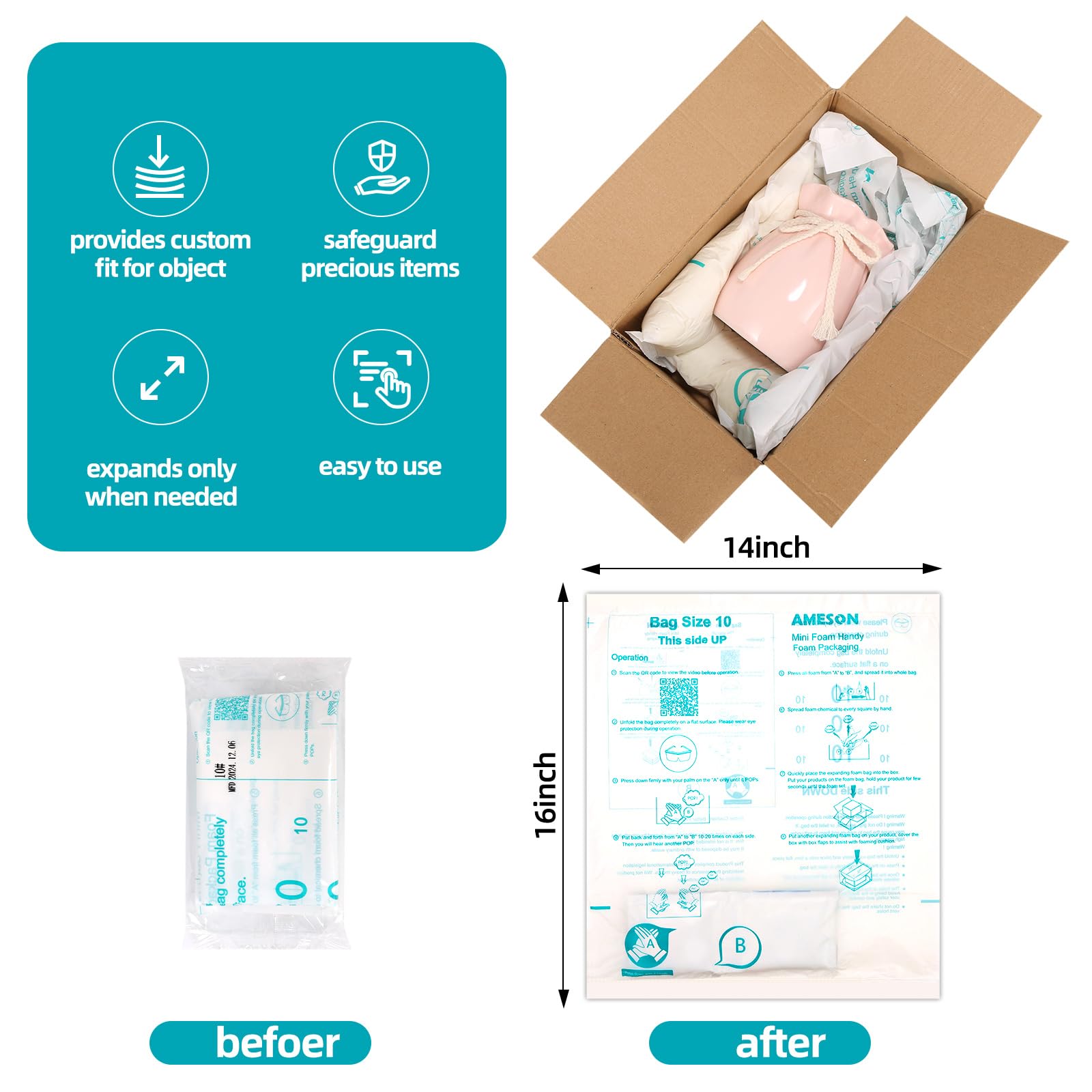 Schaumstoffbeutel, 35,6 x 40,6 cm, erweiterbarer Schaumstoff, für PC, elektronische Komponenten, Ausrüstung, zerbrechliche Gegenstände, Versand, Umzug, Verpackung, Lagerung, 8 Stück