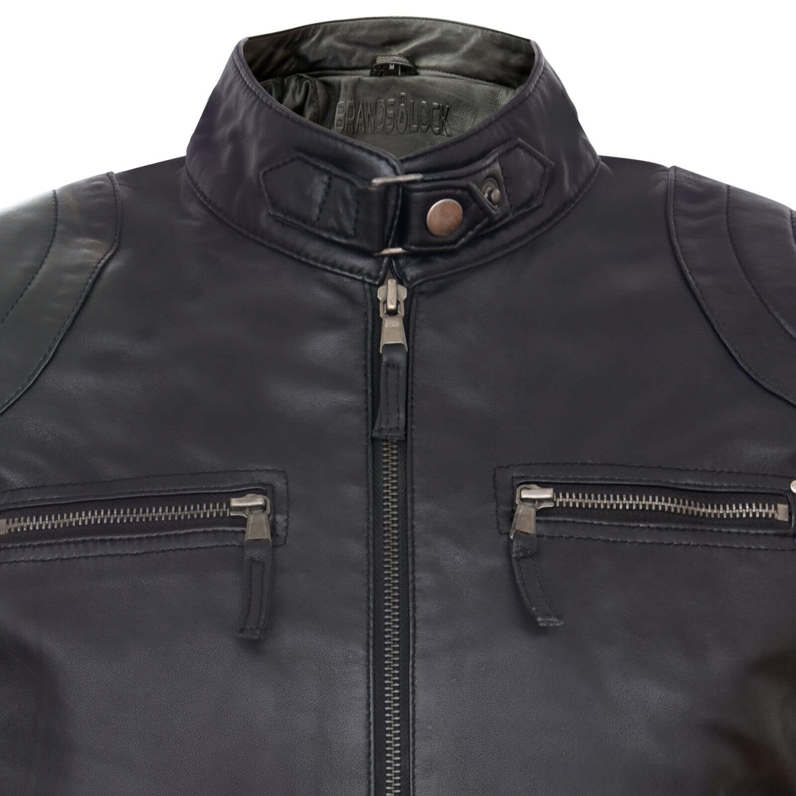 Chaqueta para Hombre 100% Cuero Genuino con Cremallera Estilo Motociclista