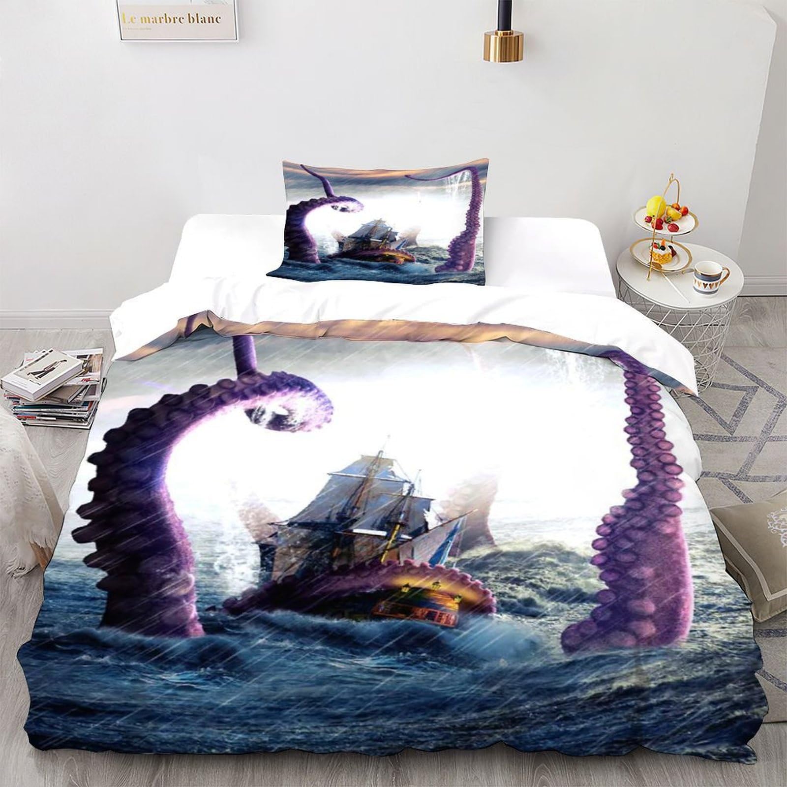 Kraken Tentacles Bedding Set 3D Digital Printing Animal Theme Wildlife Duvet Cover Set Chic Breathable Comforter Cover Girl Woman with Pillow Single（135x200cm）