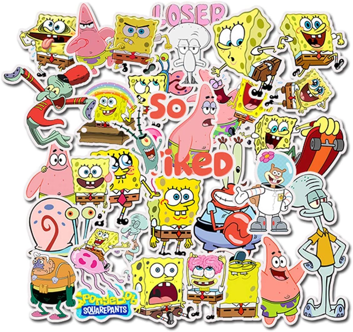 Spongebob Squarepants Stickers Laptop Stickers Waterproof Skateboard Snowboard Car Bicycle Luggage Decal 50pcs Pack (Spongebob Squarepants)
