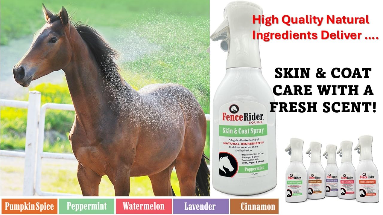 Fence Rider Skin & Coat Spray for Horses, Blend of Premium Natural Ingredients to Soothe Skin and Shine Coat, 24 oz Ready to Use (Watermelon)