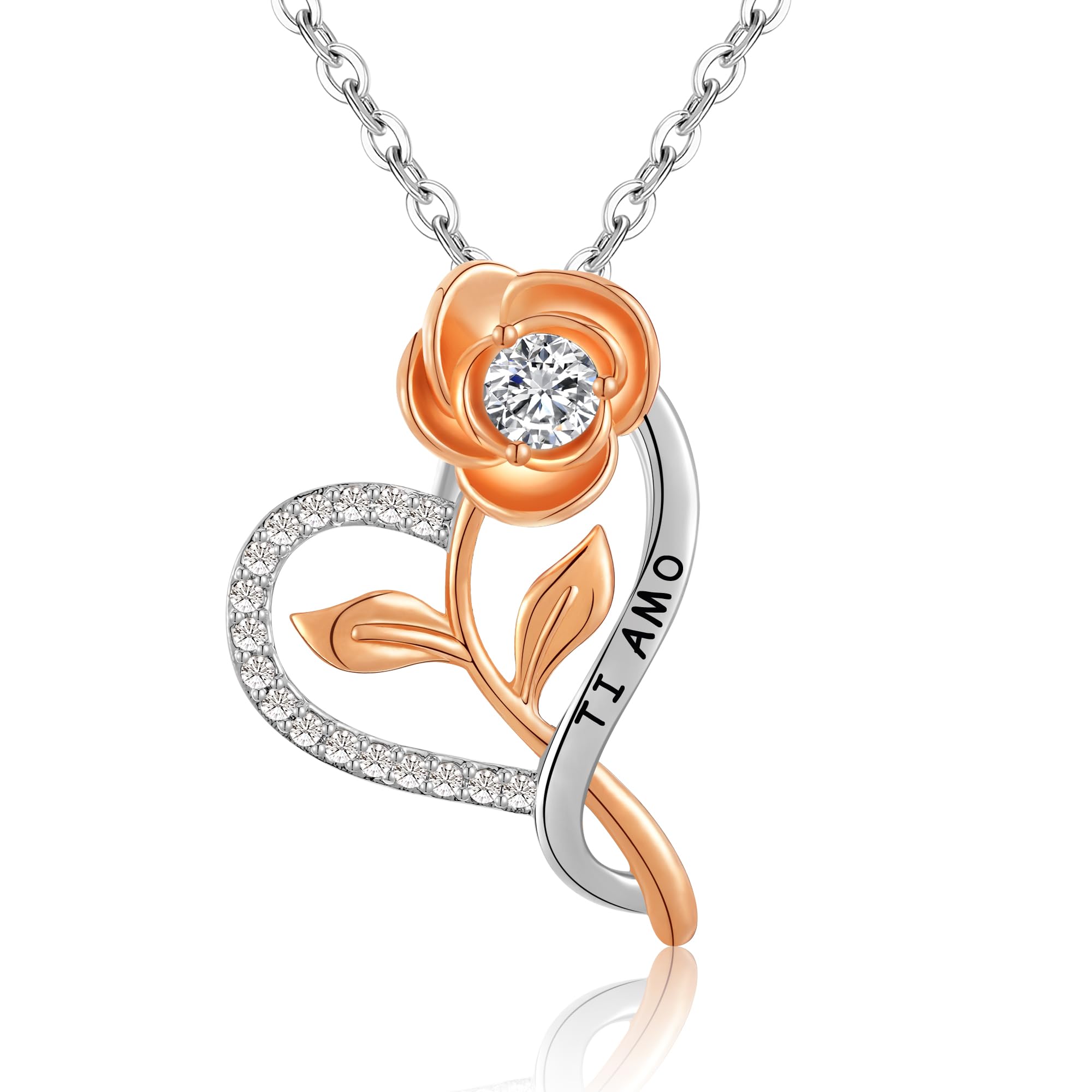 San Valentino Regalo Donna Argento 925 Collane,Rosé Fiore Cuore Ciondolo Collana,Regali Anniversario per Lei Mamma