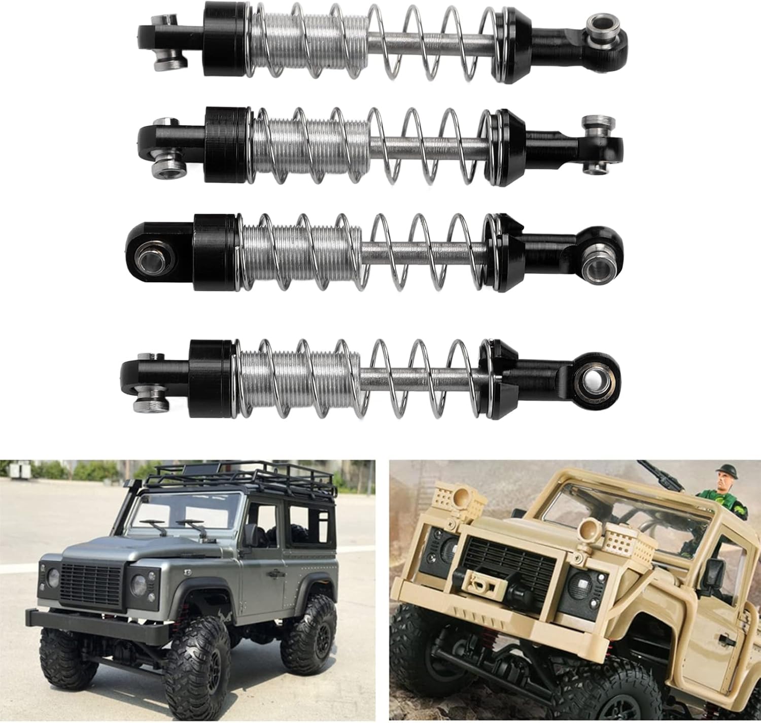 OUKENS RC Shock Absorber Set, 4Pcs Metal Black Adjustable Oil Shocks for 1/18 1/16 RC Crawler, Compatible with TRX4M, WPL C14 C24, MN D90, Axial Capra Upgrade Parts