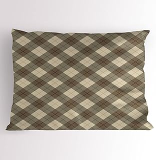 Ambesonne Brown Beige Pillow Sham Set of 2, Classic Checkered Pattern Earthy Argyle Orderly Repeated Design, Quality Microfiber Bedding Item for All Seasons, 26