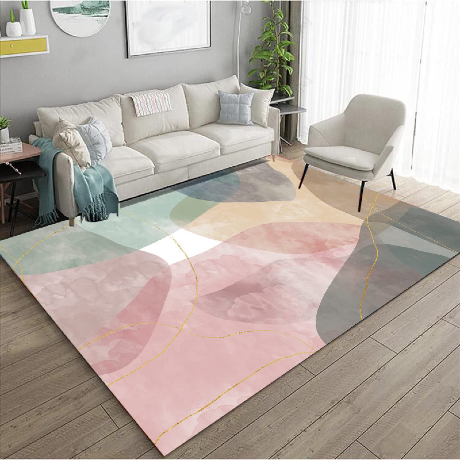 Dywaniki do salonu nowoczesny dywan moda prosty geometryczny różowy pozłacany do salonu, sypialni, pokoju dziecięcego 120 * 160 cm