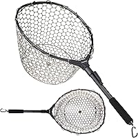 PLUSINNO Folding Fly Fishing Net for Bass Trout - 28" Extendable Rubber Mesh Landing Net, Safe Catch & Release