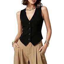 Womens V Neck Sleeveless Vest Tops Button Down Business Waistcoat | Soft sleeveless waistcoat with front buttons. Versatile vest top for office, daily dressy looks, formal meetings and casual