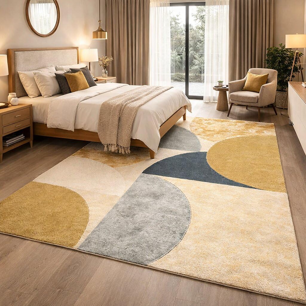6'x10' Modern Abstract Wool Area Rug Hand Tufted Scandinavian Geometric Carpet for Living Room Bedroom Dining Room Floor Decor Rectangular Multicolor Rug