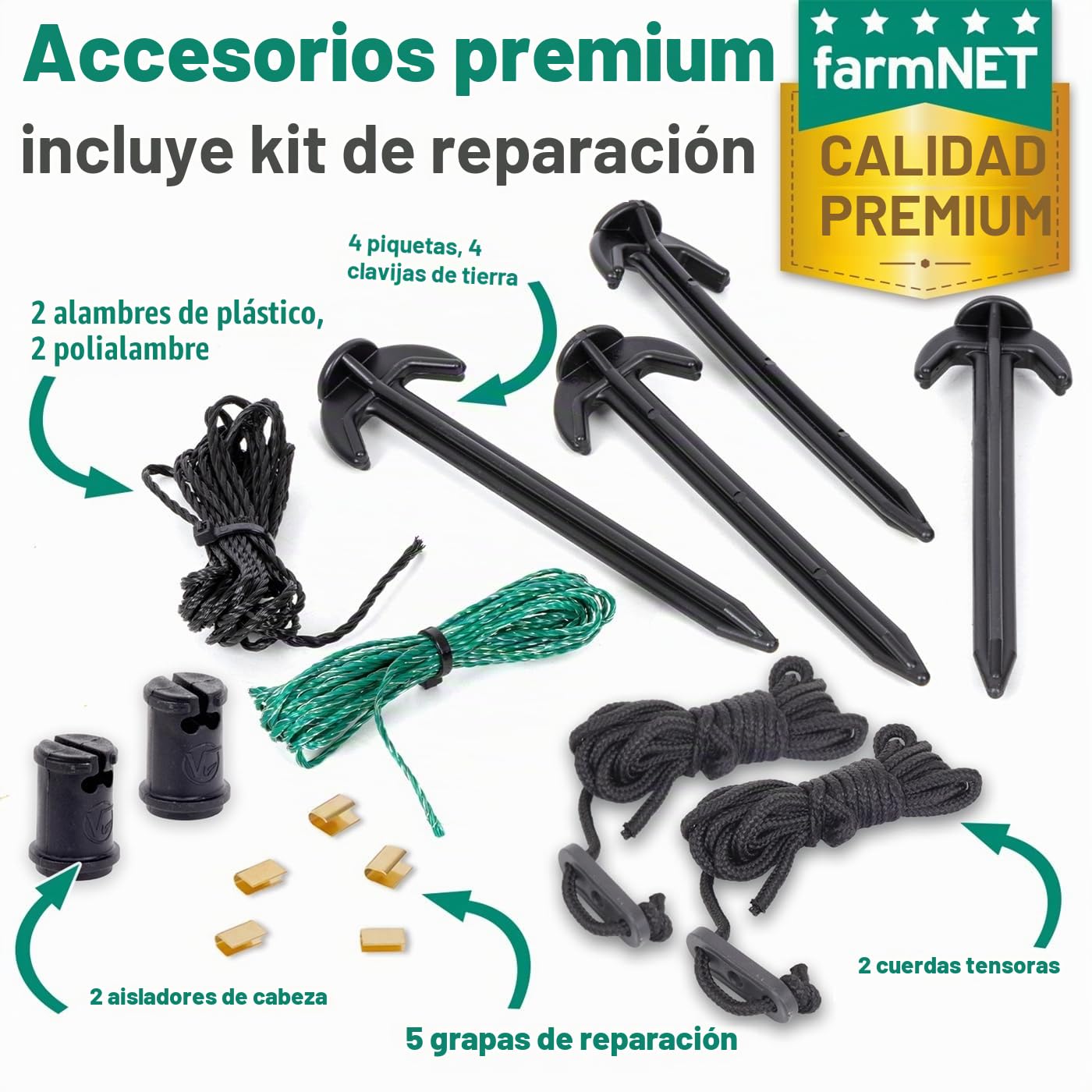 VOSS.farming Malla para gallinas “farmNET”, Rollo de 25m de Longitud y 112cm de Altura, 9 Postes con Punta Doble y Kit de reparación, Verde, no electrificable