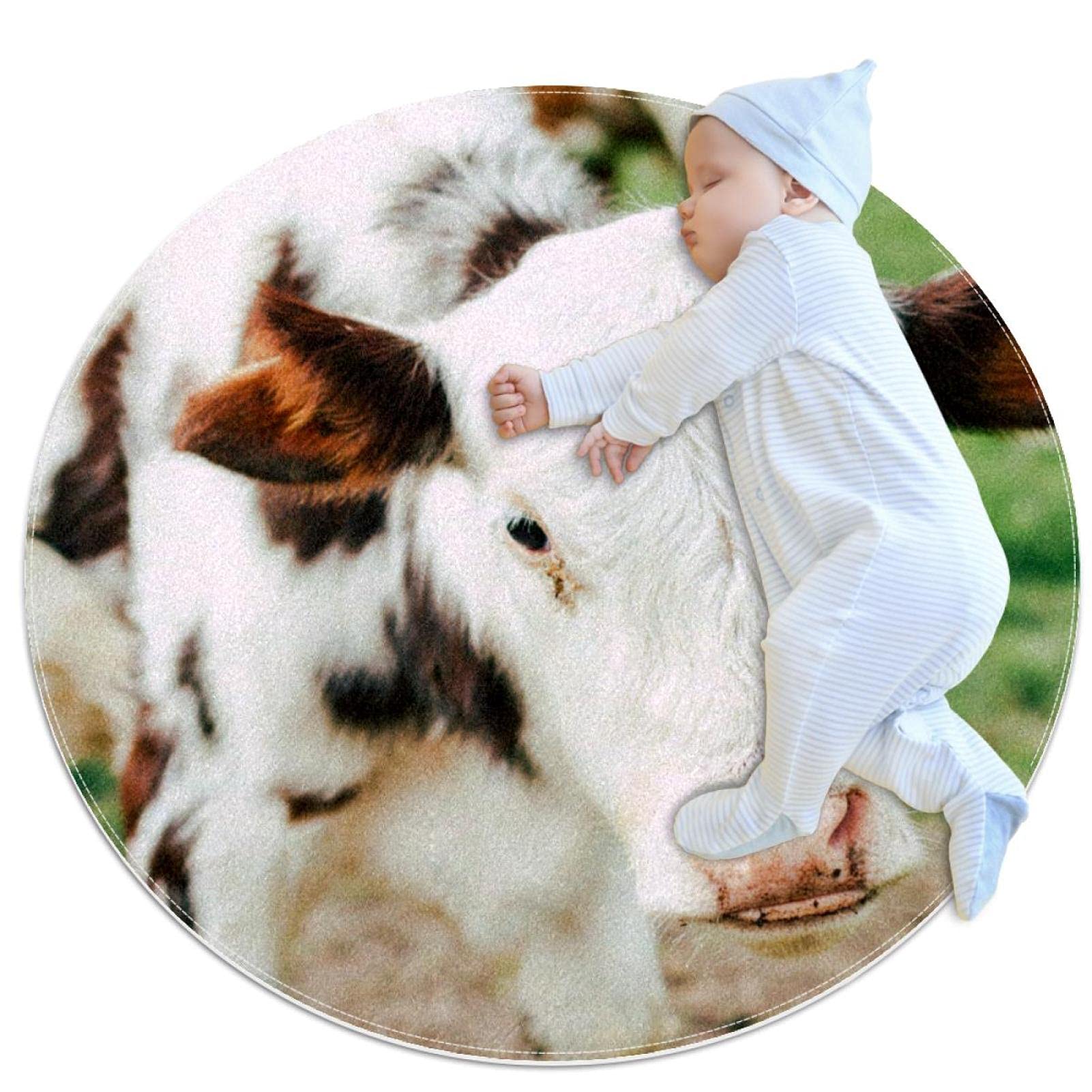 Tapis de jeu enfants rond motif vache design scandinave épuré pour chambre