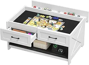 DWVO Farmhouse Living Room Coffee Table: 3-in-1 Game & Puzzle Table with Play Mat, 4 Drawers, Power Outlet, Removable Top Black