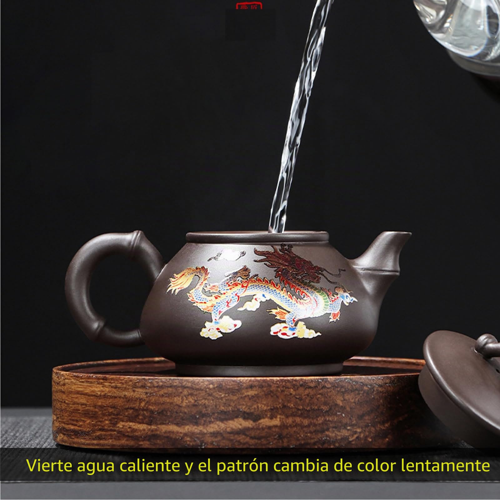 Tetera Dragón y Fénix que cambia de color,Juego de tetera y tazas de barro morado,Juego de té kung fu chino,Cerámica 1 olla 2 tazas,Con posavasos (Dragón Fénix, Con caja de regalo)