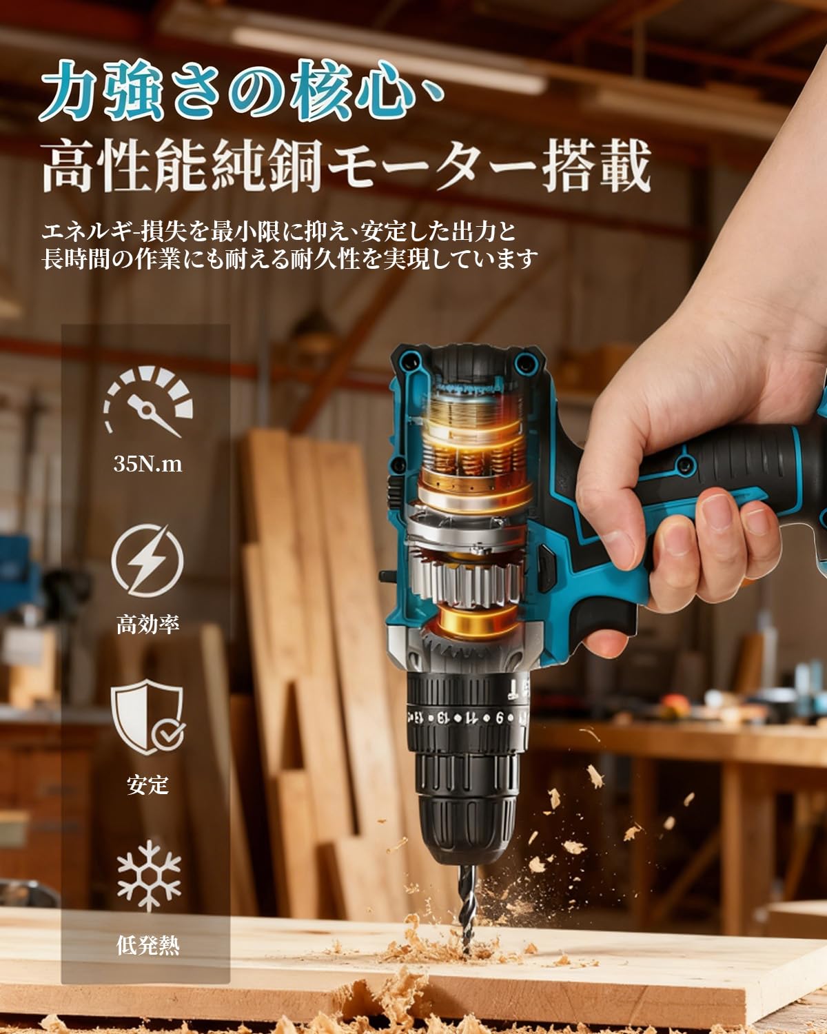 Amazon | 電動ドライバー 21V コードレス 電動ドリル 最大45N.m 高