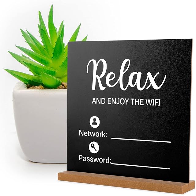 WiFi Password Sign Wooden Table WiFi Sign Chalkboard Style WiFi Password Sign for Home, Freestanding WiFi Sign Wooden Table WiFi Sign Centerpieces Decoration for Home Business and Guests