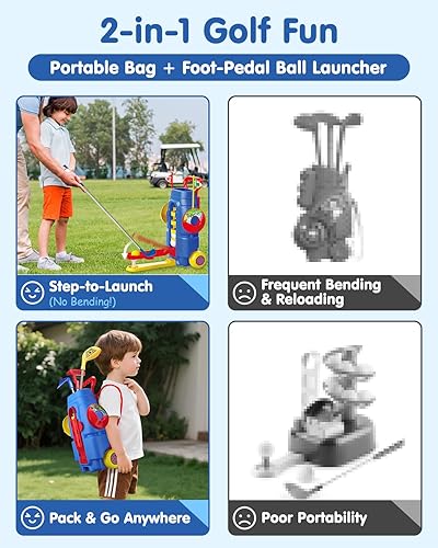 Miniatura 3 de Juego de golf para niños y niñas de 3, 4, 5, 6 años, exclusivo diseño de pedal de pie, pelotas de recarga automáticas, carrito de golf mejorado para