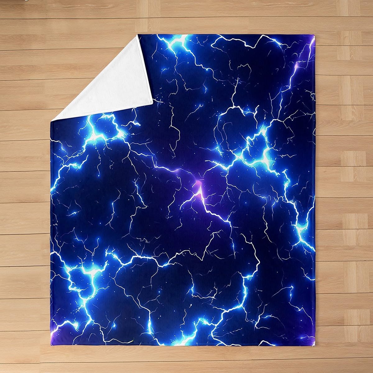 Blue Lightning Flannel Fleece Blanket Throw Size,Super Soft Cozy 3D Lightning Plush Blankets,Lightweight Microfiber Blue and Purple Throw Blanket for Sofa Bed,50x60 Inches