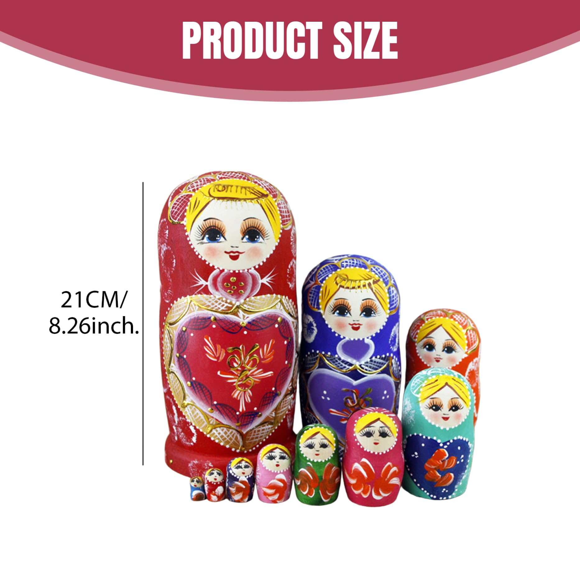 Muñecas Rusas Matryoshka De Madera – Set De 10 Piezas Anidadas Con Patrones Tradicionales Pintados A Mano