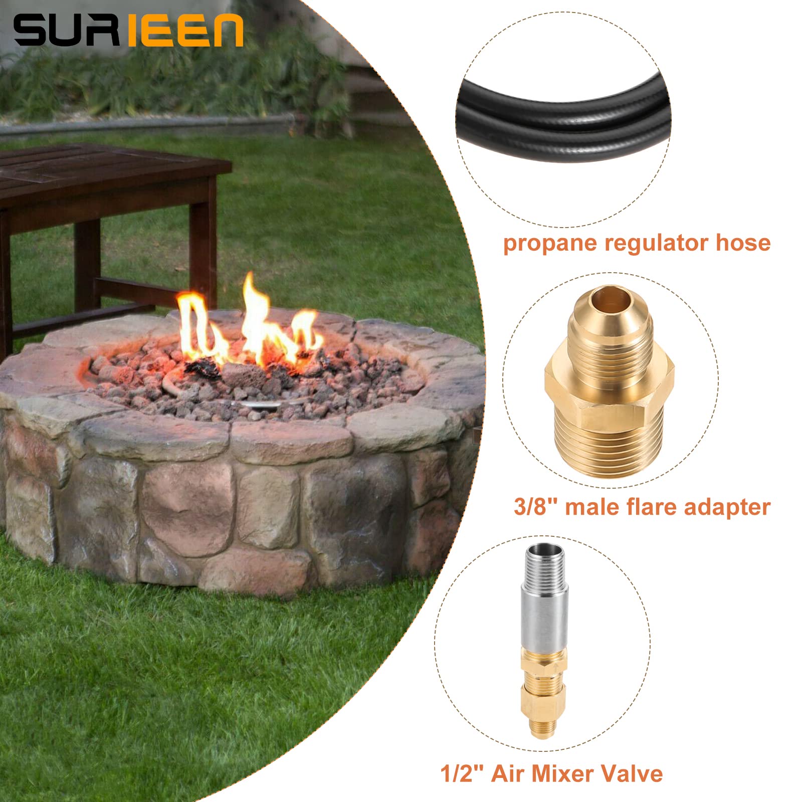 Control de Válvula Gas Sistema, Gas Regulador Kit para Instalación de Fogón, Válvula Reguladora para Chimenea, 2 Mangueras de Gas de 60 Pulgadas con Válvulas 150K BTU