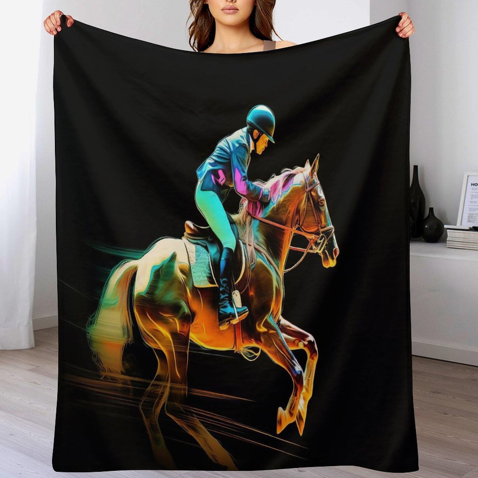 Couverture cheval racing plaid chaud en flannel pour le voyage et lit