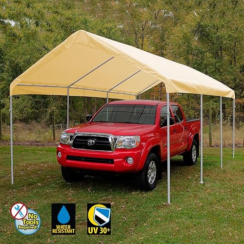 King Canopy Universal Canopy 10-Feet By 20-Feet, 1 3/8-Inch Steel Frame, 8 Leg, Quick Shade, Camping, Boat Shelter, Events, Party Tent, Carport, Tan, C81020Pct #TOP2