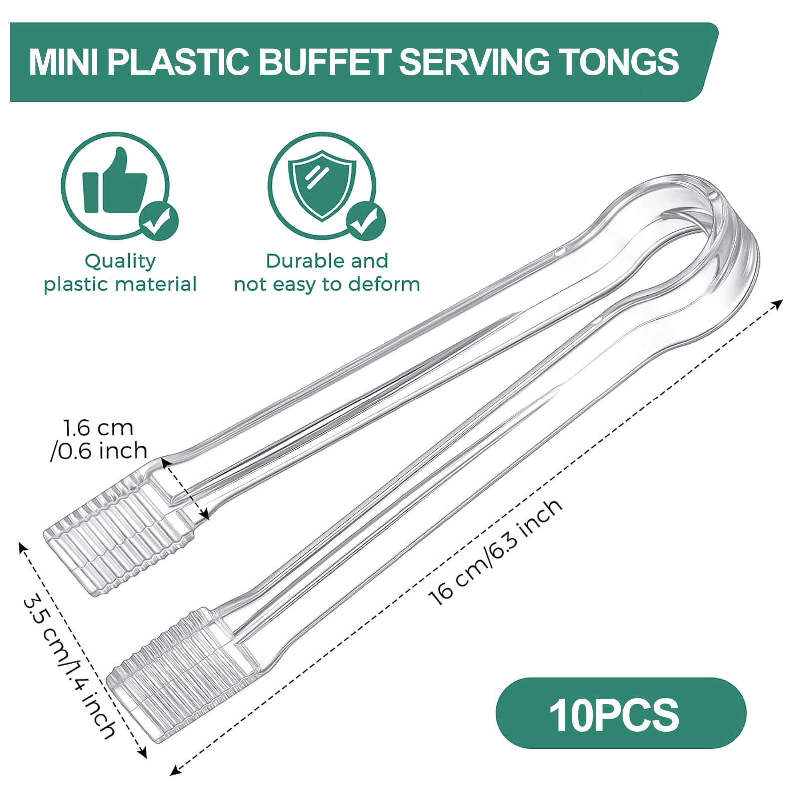 10Pcs Plastic Buffet Serving Tong, Mini Kitchen Tongs, Small Buffet Serving Tongs Set, 6.3 Inch Plastic Buffet Serving Tongs, Clear Kitchen Tongs for Buffet Party Appetizers Dessert - Image 2