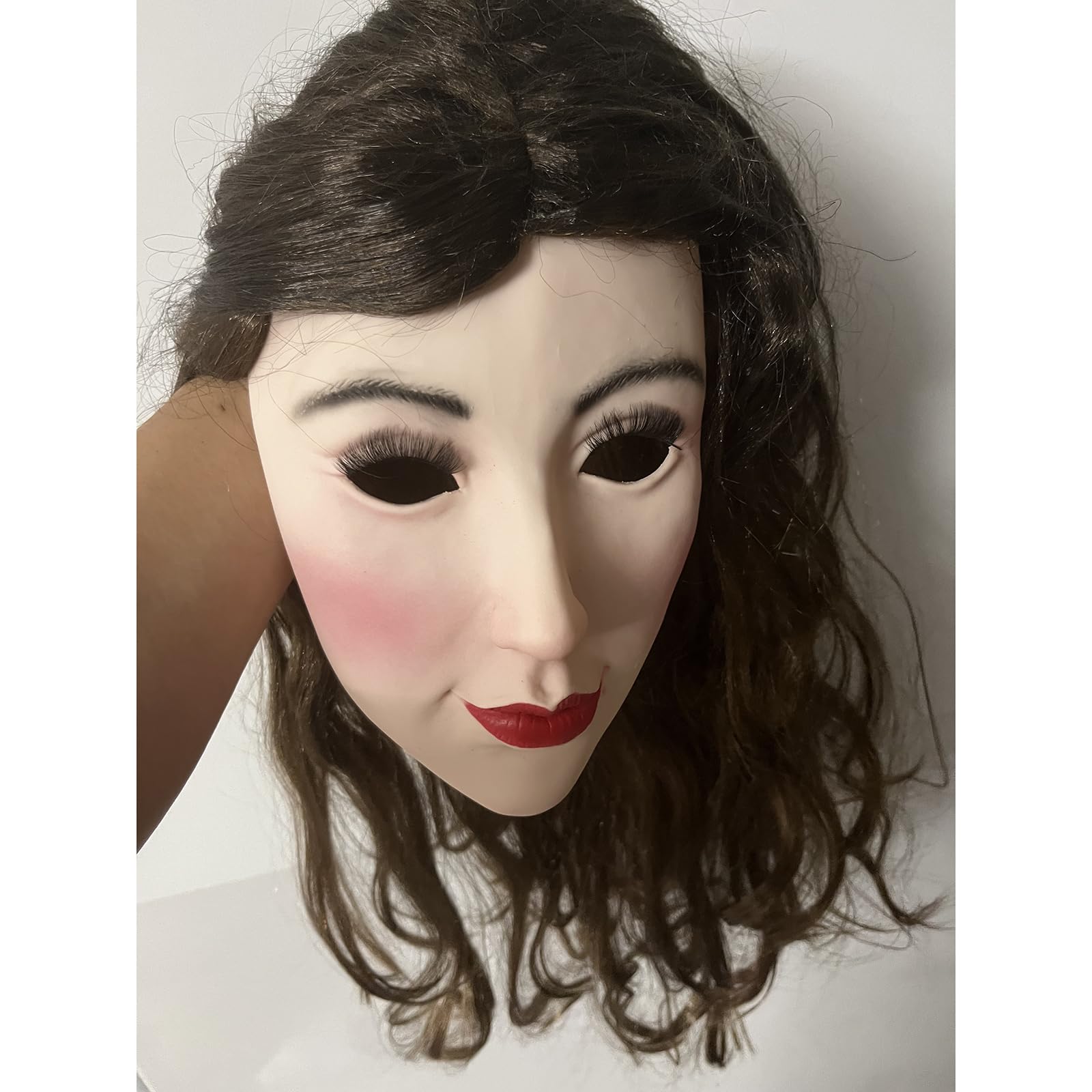 Maschera in silicone morbido da donna, in lattice, realistica, per crossdresser, transgender, Halloween, cosplay, carnevale, drag queen (con parrucca)