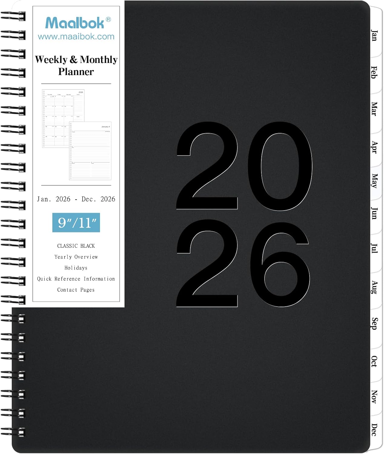 2026 planner - planner 2026, 2026 planner weekly and monthly, jan 2026 - dec 2026, 9" x 11", monthly tabs, twin-wire binding, inner pocket, high quality paper, holidays & notes section