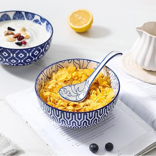 Miniatura 6 de Selamica Juego de 6 cucharas de sopa asiáticas de cerámica, cucharas de sopa china de cerámica, cucharas de ramen de 6.3 pulgadas, cucharas de sopa