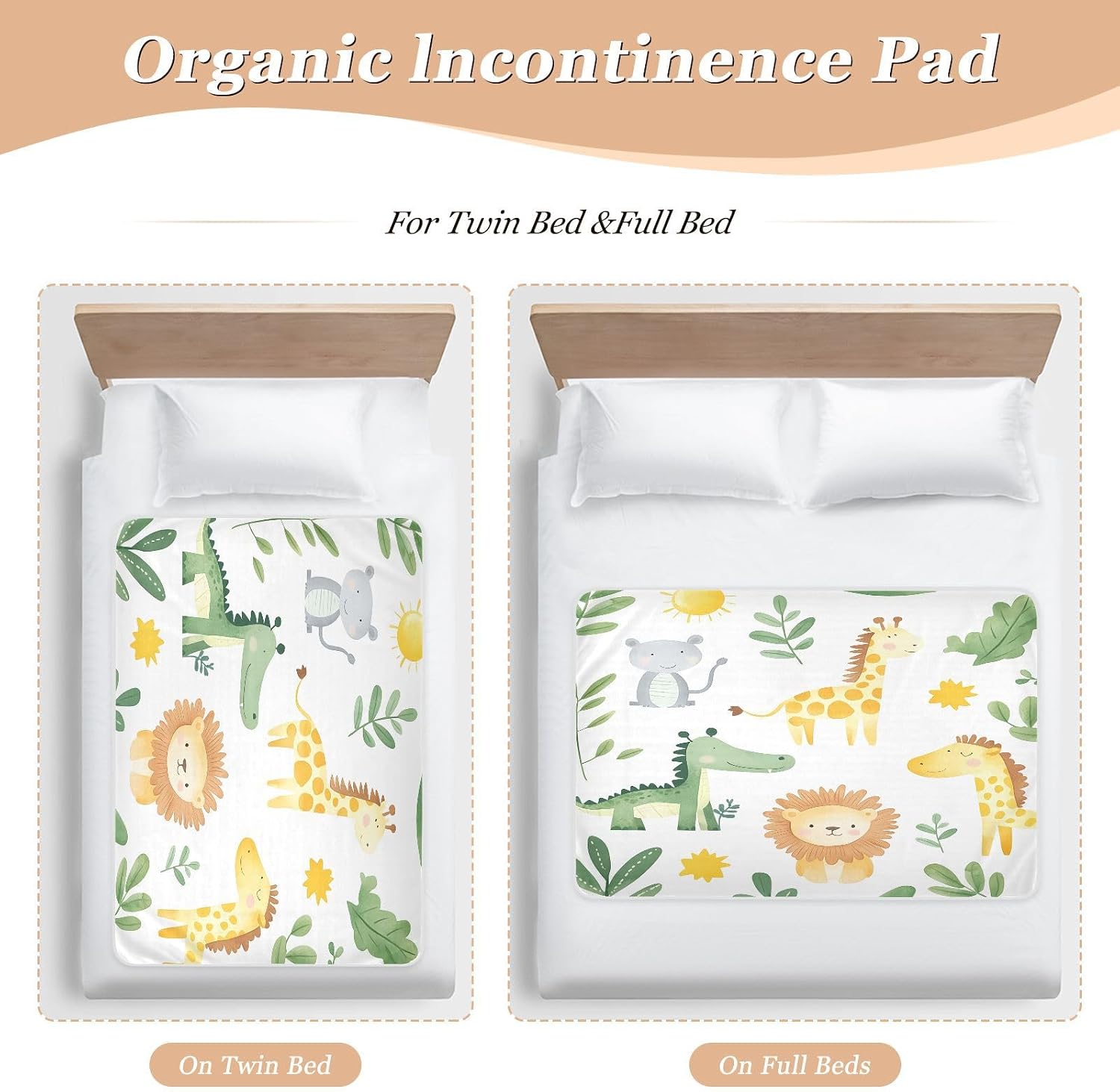CEBUGI 34” x 52”Washable Underpads Heavy Absorbency Waterproof Incontinence Bed Pads Cute Cartoon Animals Pee Pads for Adults Kids and Baby