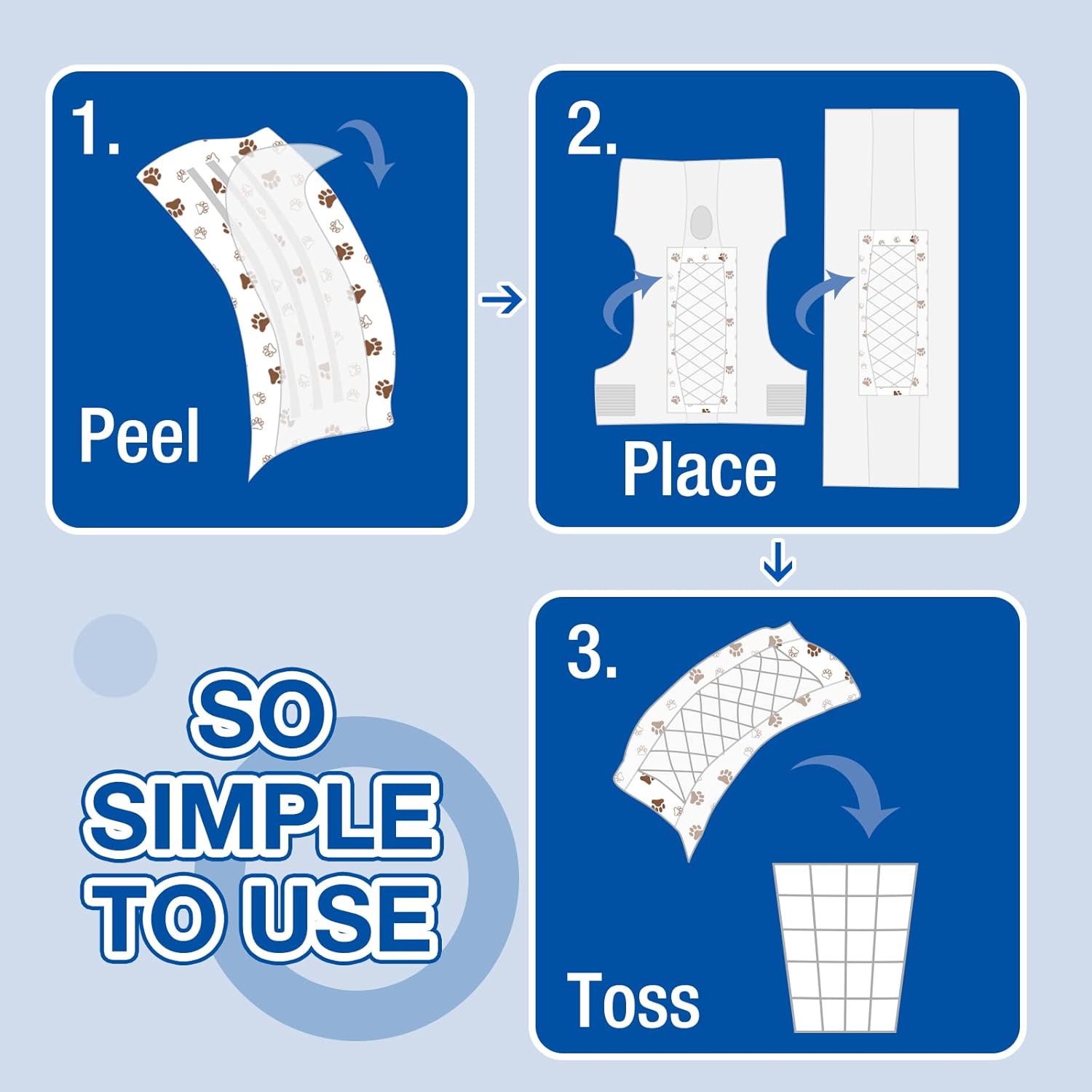 Disposable Dog Diaper Booster Pads XS - 100 Count, Dog Diaper Liners for Male and Female Dogs, Inserts Fit Most Puppy Diapers - Pet Belly Bands and Male Dogs Wraps (Paws)