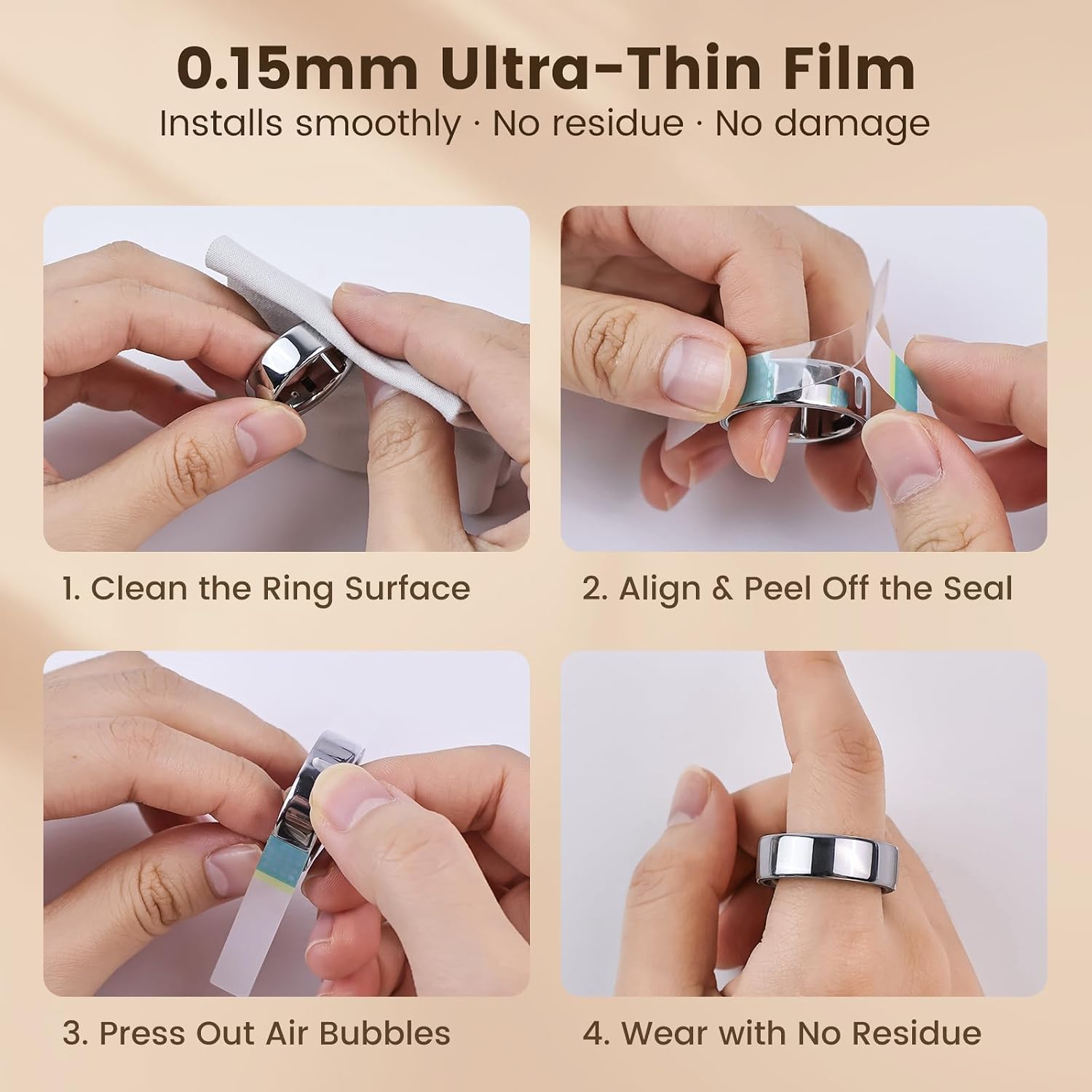 6 Pack Ultra-Thin Clear Protector for Oura Ring Gen 4/4 Ceramic/Oura Gen 3, Invisible Transparent Anti-Scratch Protective Film, Smart Ring Skin Protector Accessories for All Day (Size 9/10/11)