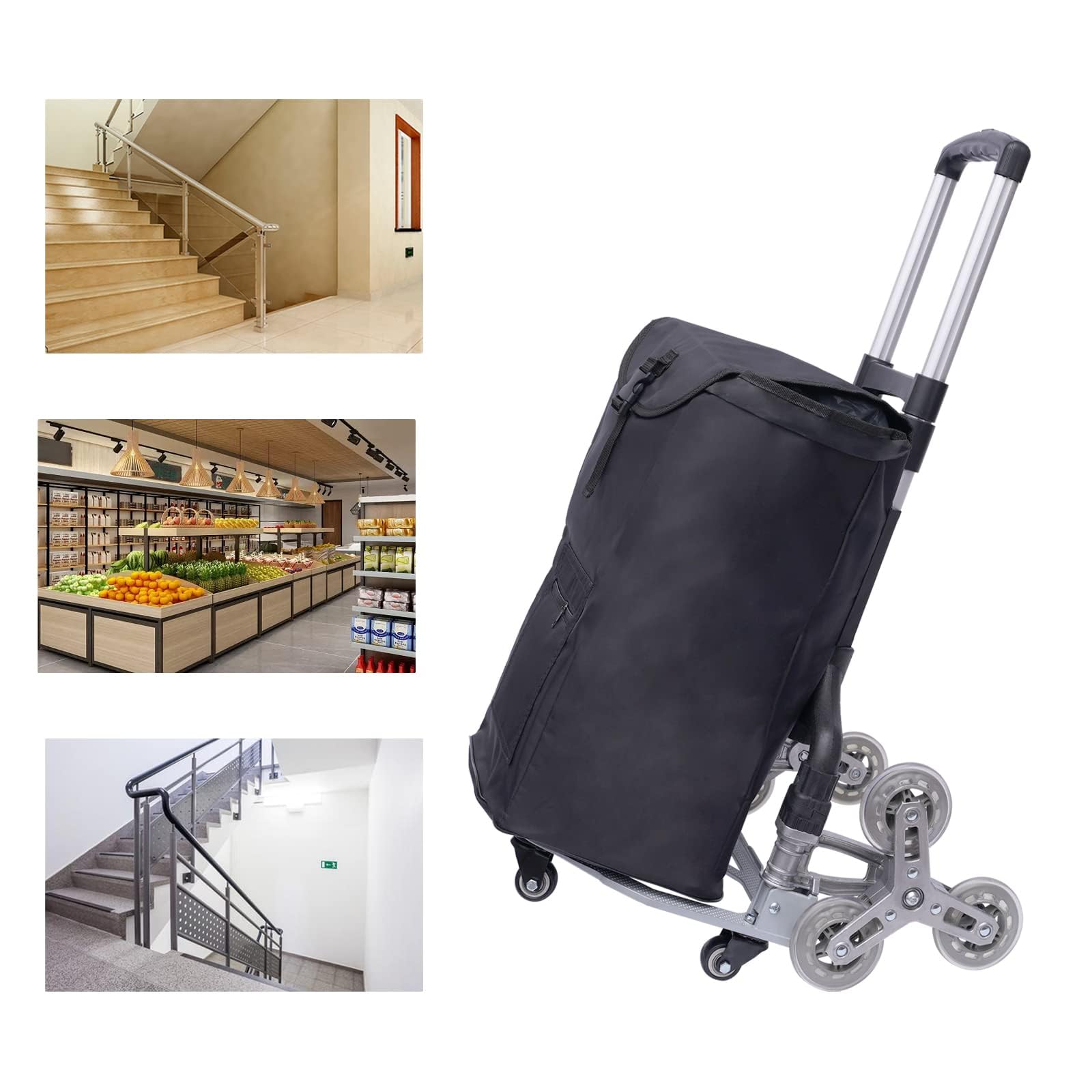 Carrello per scale pieghevole e portata fino a 75 kg – Mini carrello in alluminio per scale – con guanti e corde estensibili – Scaletta piccola (26 – 42 pollici) – altezza regolabile