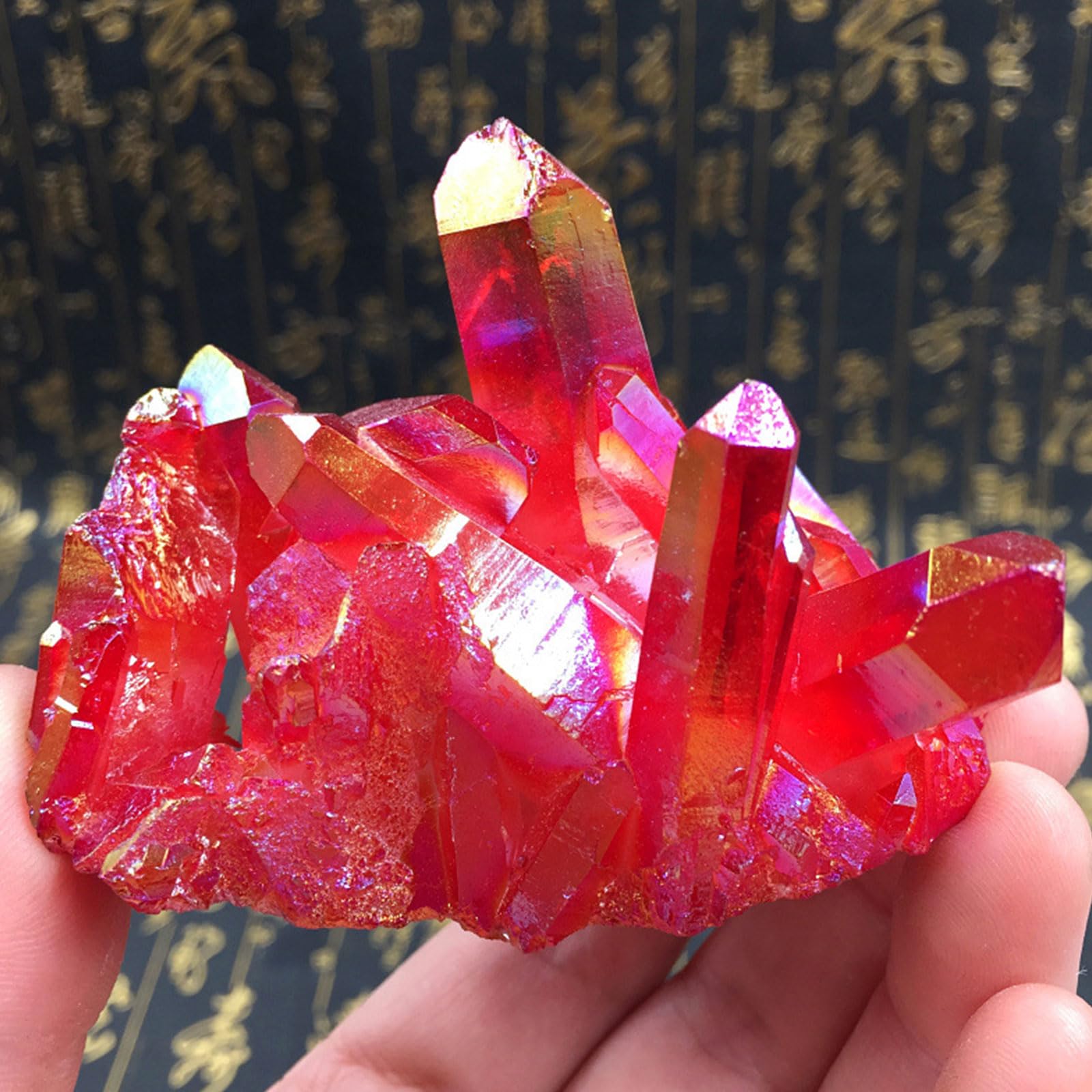 QWZTAEOZA Electroplated Rainbow Red Crystal Cluster Column for Wealth Success Luck Home Office Decoration,300g