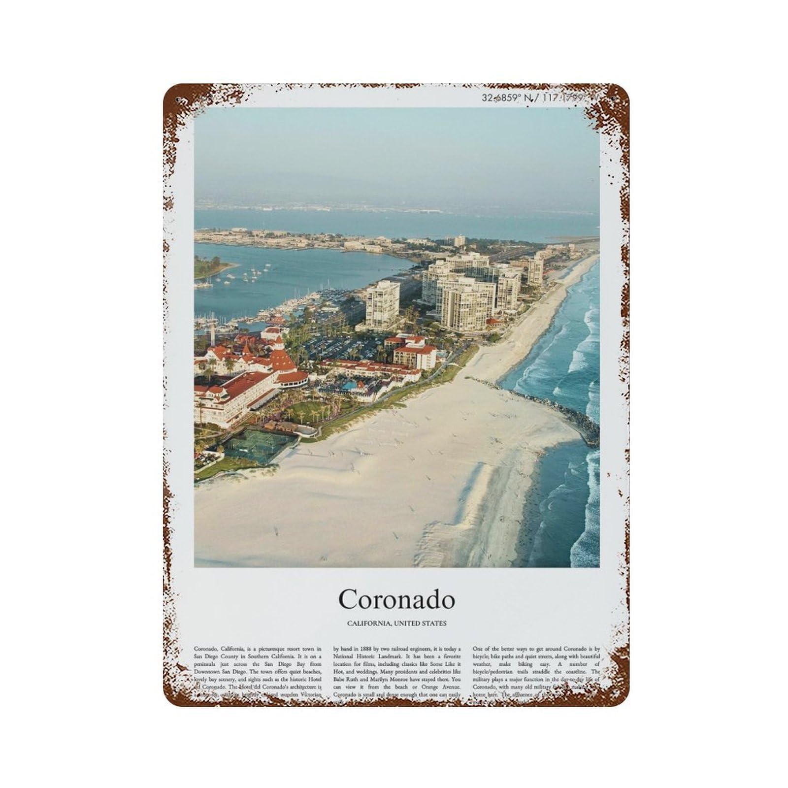 xiaoxiaoshen Coronado California, United States, USA City Scenery Wall Decor Art Metal Tin Poster Modern Home Decor Art Home Bar Shop Decorations Vintage Sign 40x30cm