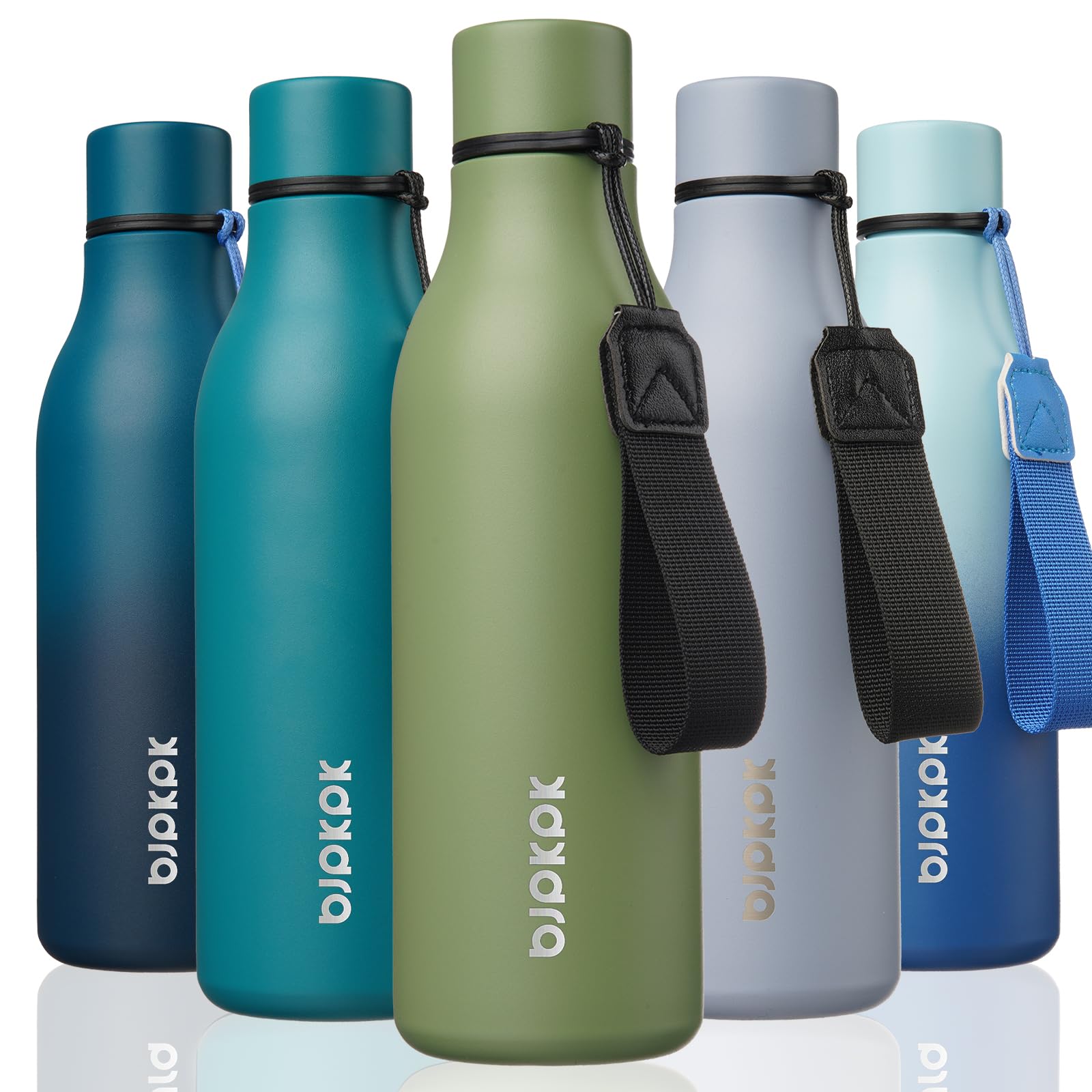 BJPKPK 18oz Insulated Water Bottle, Stainless Steel Bottle with Carry Strap | Keep Cold &amp; Hot Vacuum Insulation, Leak-Proof BPA-Free Design, Slim Bottle Fits Most Cup Holders for Gym, Office &amp; Travel