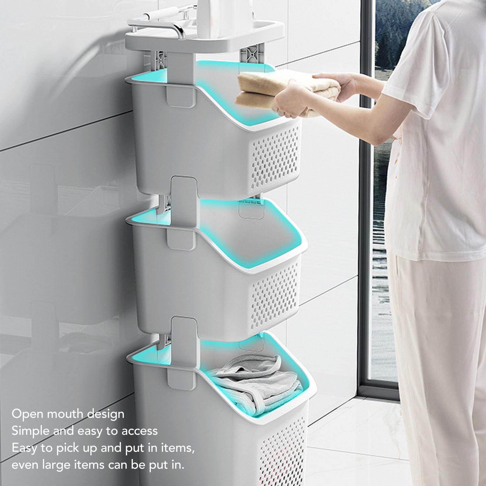 Rolling Laundry Hamper con 4 ruedas, cesta de almacenamiento de ropa multipropósito para casa, cocina, baño (3 nivel)